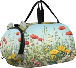 Wildflowers Kids Overnight Sports Duffel Bags with Shoe Compartment & Wet Pocket Travel Sport Gym Bag for Girls Boys