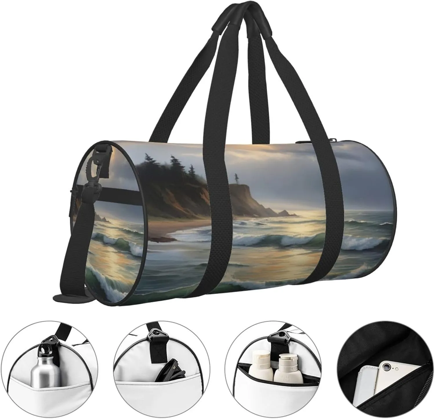 WITHIN THE TIDES Printed Travel Bag,Round Personal Item Storage bag,Foldie Duffel Bag for Traveling Vacation,Fitness,Sports