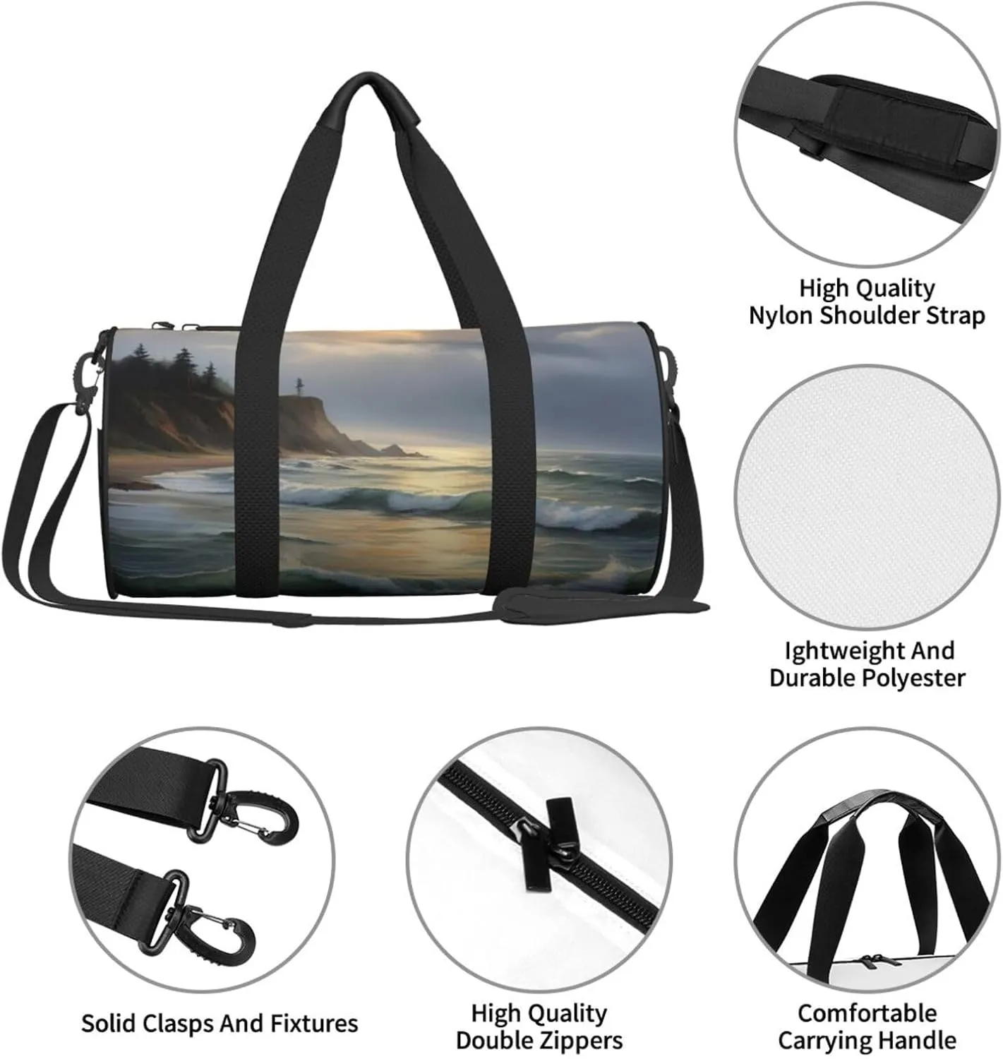 WITHIN THE TIDES Printed Travel Bag,Round Personal Item Storage bag,Foldie Duffel Bag for Traveling Vacation,Fitness,Sports