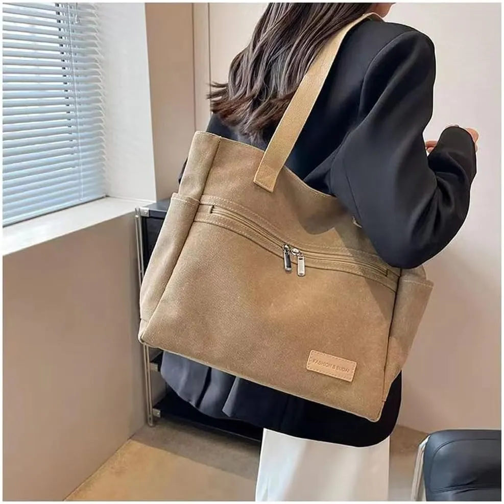 Women Canvas Tote Handbags Zipper Casual Shoulder Work Bag Top Handle Bag Purses