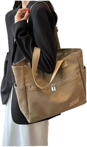 Women Canvas Tote Handbags Zipper Casual Shoulder Work Bag Top Handle Bag Purses