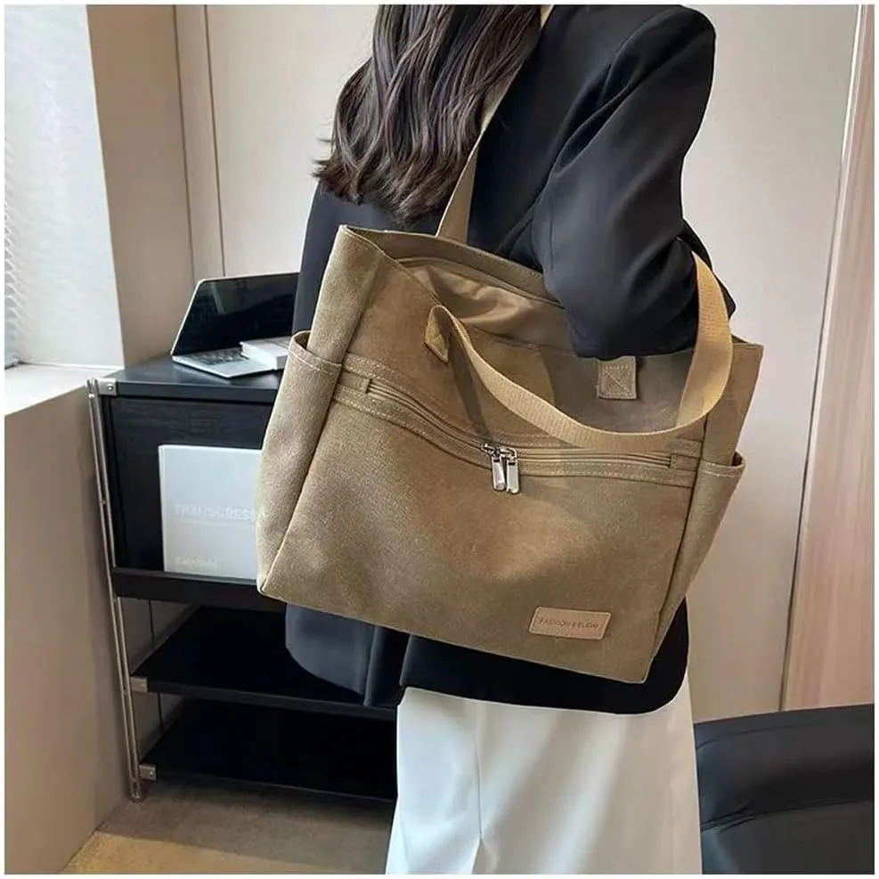 Women Canvas Tote Handbags Zipper Casual Shoulder Work Bag Top Handle Bag Purses