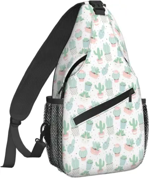 Women Cute Cacti Succulents Pattern Crossbody Sling Backpack for Men Chest Bag Shoulder Bag Lightweight One Strap Backpack Travel Outdoor Daypack