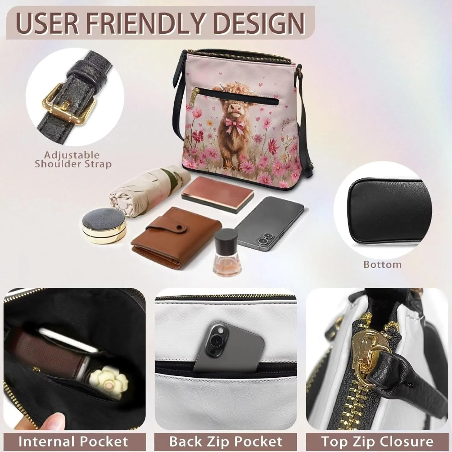 Women Hobo Bag Crossbody Multi Pockets Satchel Purse Leather Shoulder Bag with Adjustable Strap