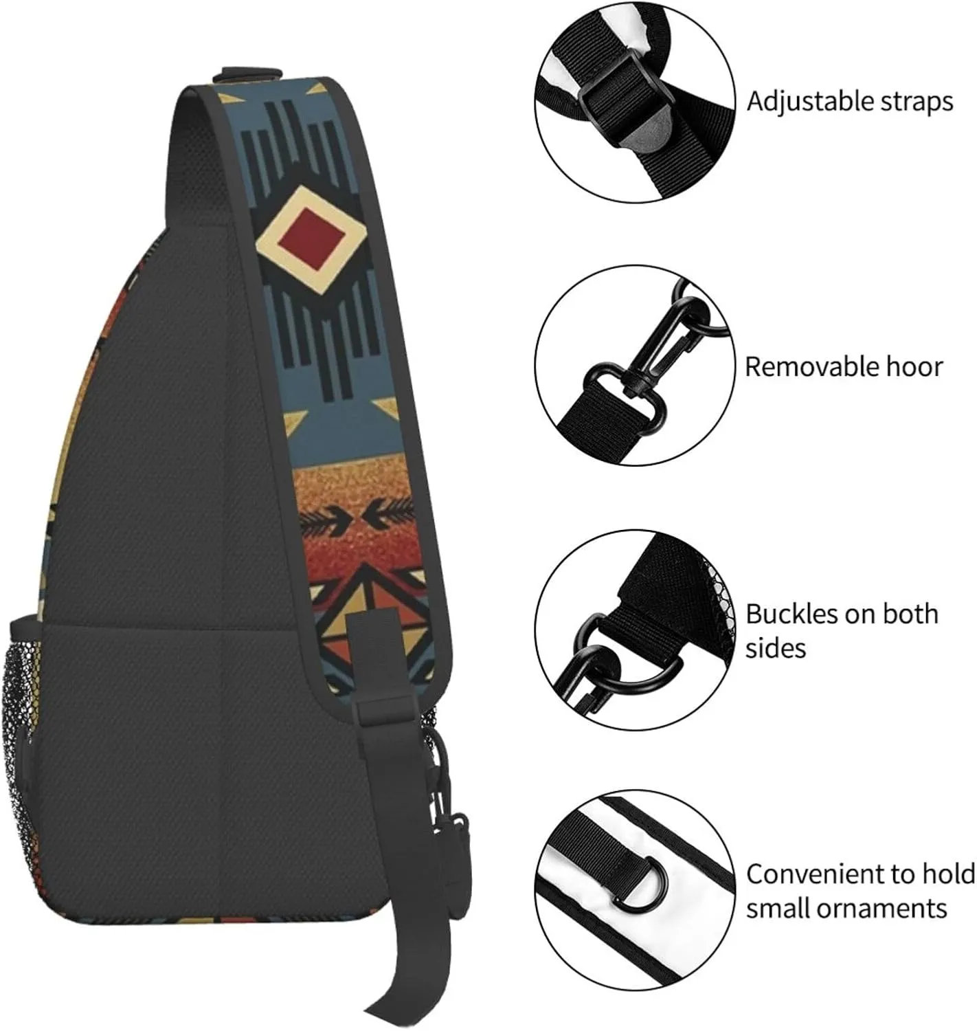 Women Men Sling Bag Anti Theft for Native American Saddle Blanket Pattern Chest Pack Outdoor Shoulder Backpack Crossbody Bags Causal Daypacks For Hiking Cycling and Travel