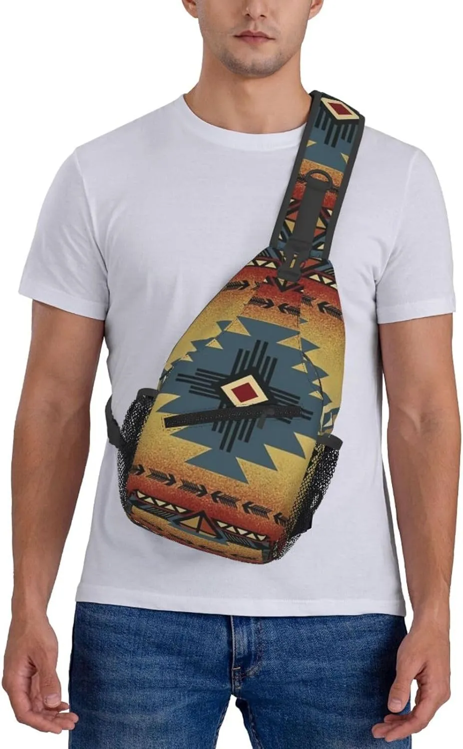 Women Men Sling Bag Anti Theft for Native American Saddle Blanket Pattern Chest Pack Outdoor Shoulder Backpack Crossbody Bags Causal Daypacks For Hiking Cycling and Travel