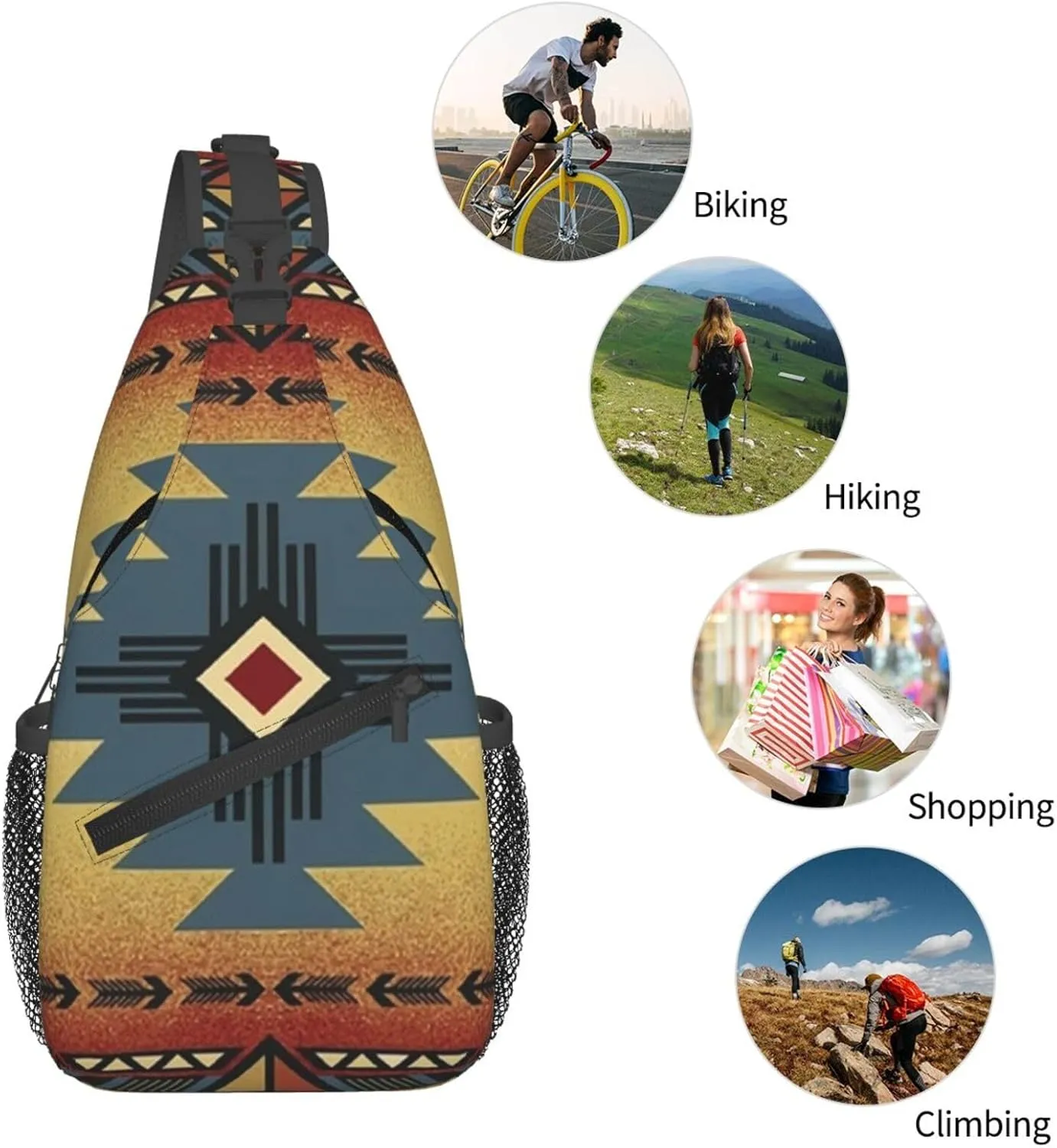 Women Men Sling Bag Anti Theft for Native American Saddle Blanket Pattern Chest Pack Outdoor Shoulder Backpack Crossbody Bags Causal Daypacks For Hiking Cycling and Travel