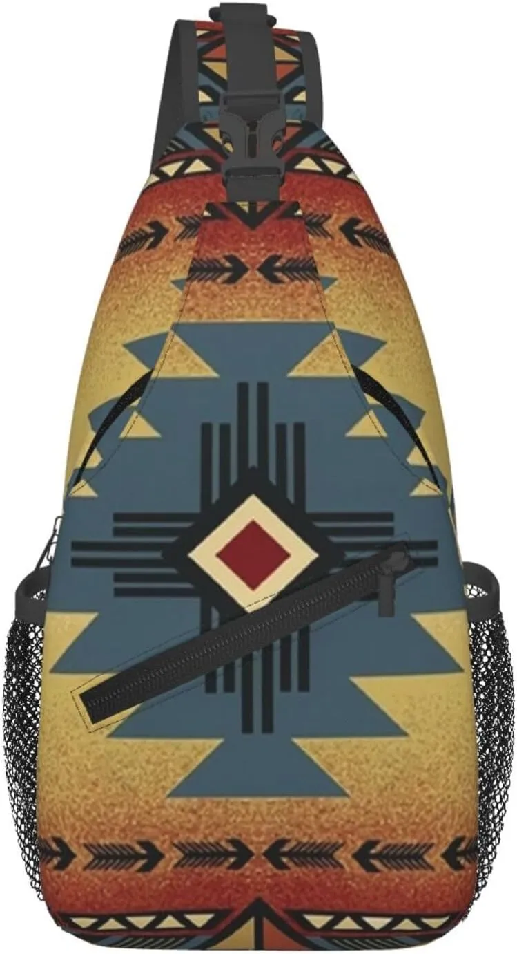 Women Men Sling Bag Anti Theft for Native American Saddle Blanket Pattern Chest Pack Outdoor Shoulder Backpack Crossbody Bags Causal Daypacks For Hiking Cycling and Travel