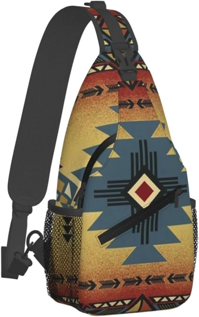 Women Men Sling Bag Anti Theft for Native American Saddle Blanket Pattern Chest Pack Outdoor Shoulder Backpack Crossbody Bags Causal Daypacks For Hiking Cycling and Travel