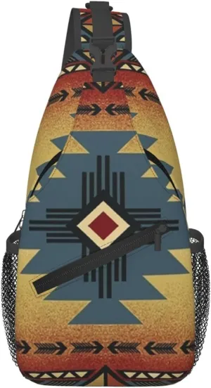 Women Men Sling Bag Anti Theft for Native American Saddle Blanket Pattern Chest Pack Outdoor Shoulder Backpack Crossbody Bags Causal Daypacks For Hiking Cycling and Travel