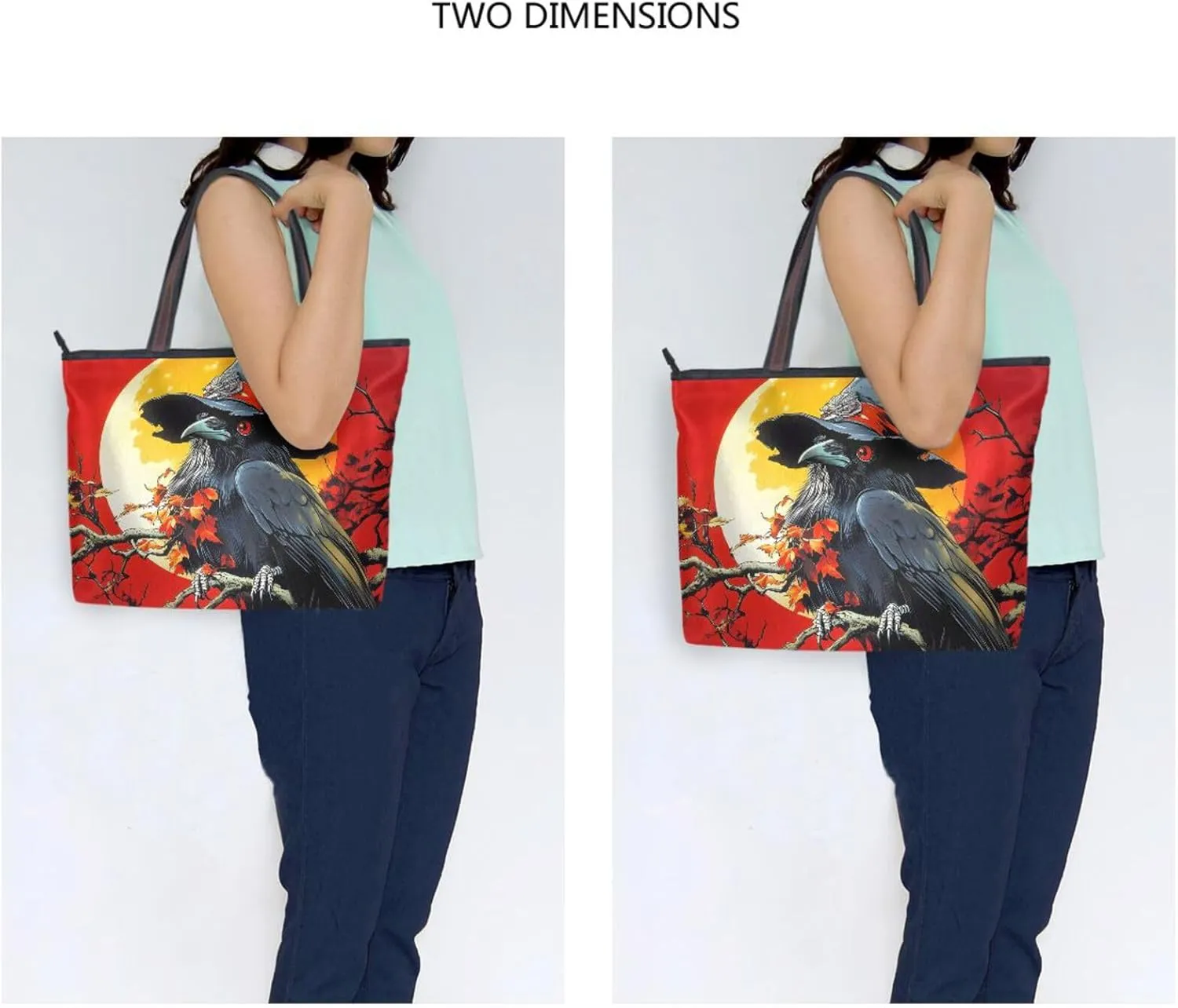 Women Tote Bag Evil Crow Print for Everyday & Travel, Handbag Purse Reusable Grocery Bag Large