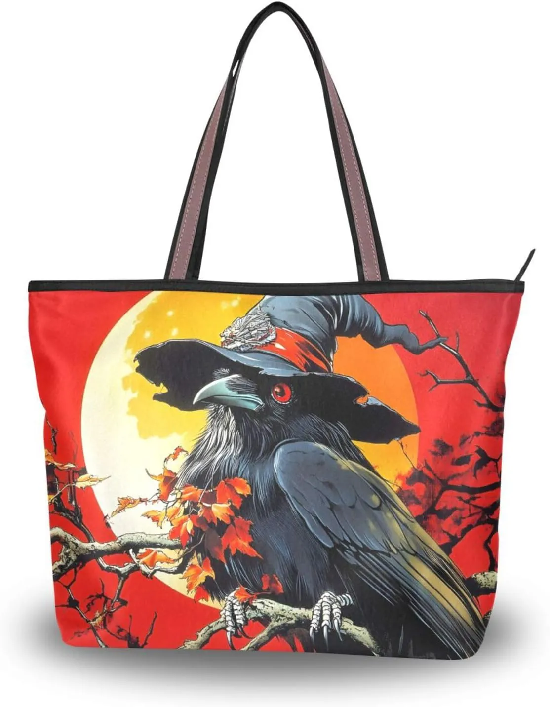 Women Tote Bag Evil Crow Print for Everyday & Travel, Handbag Purse Reusable Grocery Bag Large