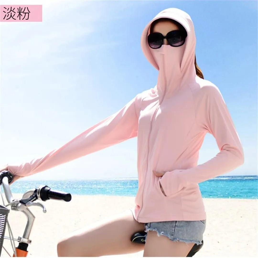 Women UV Sunscreen Jacket Cycling Outdoor Sport Sun Protection Hoodie Shirts Ice Silk Breathable Skin Coat