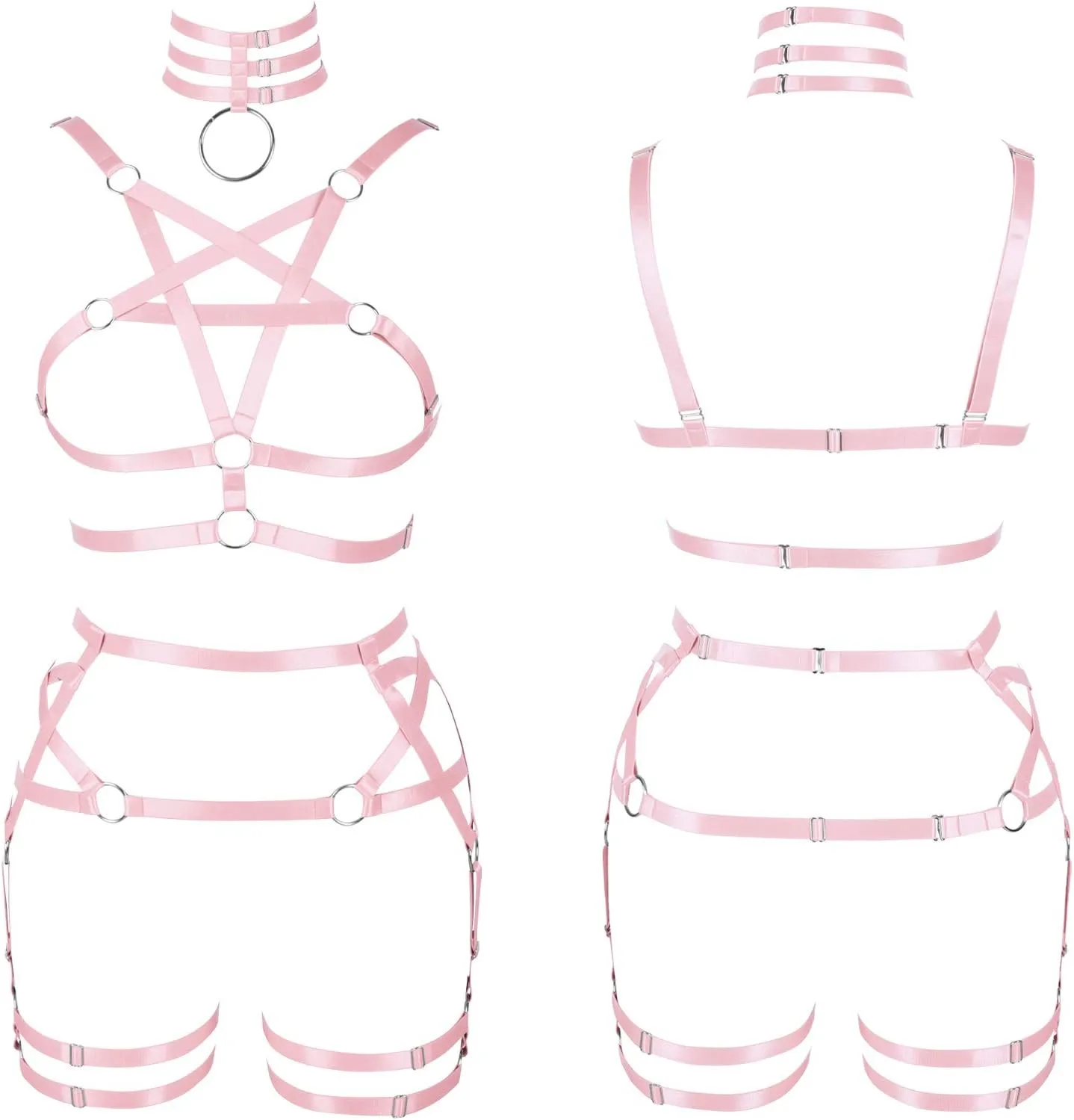 Women's Body Harness Pentagram Bra Garter Belt Set Punk Gothic Carnival Halloween Elastic Adjustable Dance Costume