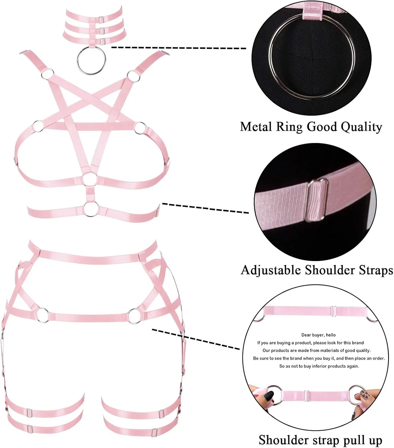 Women's Body Harness Pentagram Bra Garter Belt Set Punk Gothic Carnival Halloween Elastic Adjustable Dance Costume