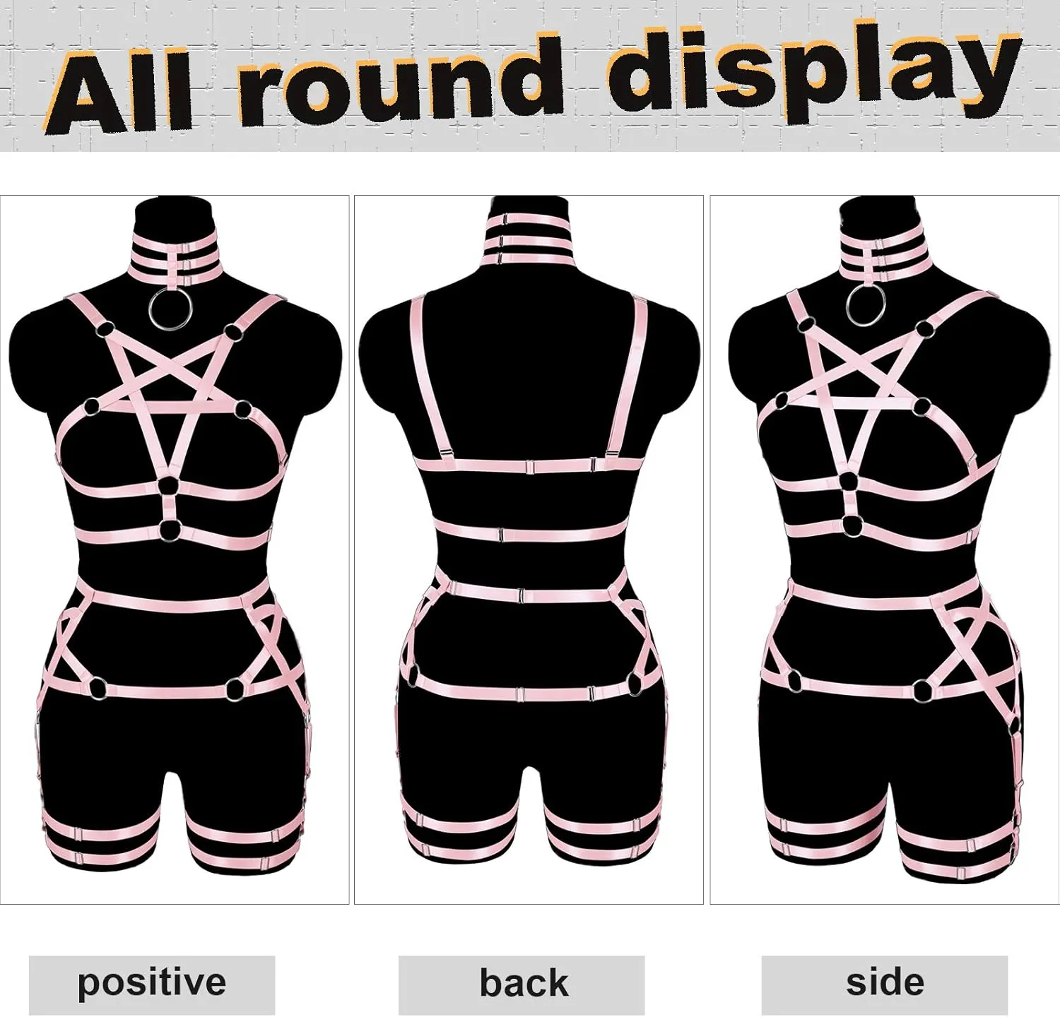 Women's Body Harness Pentagram Bra Garter Belt Set Punk Gothic Carnival Halloween Elastic Adjustable Dance Costume