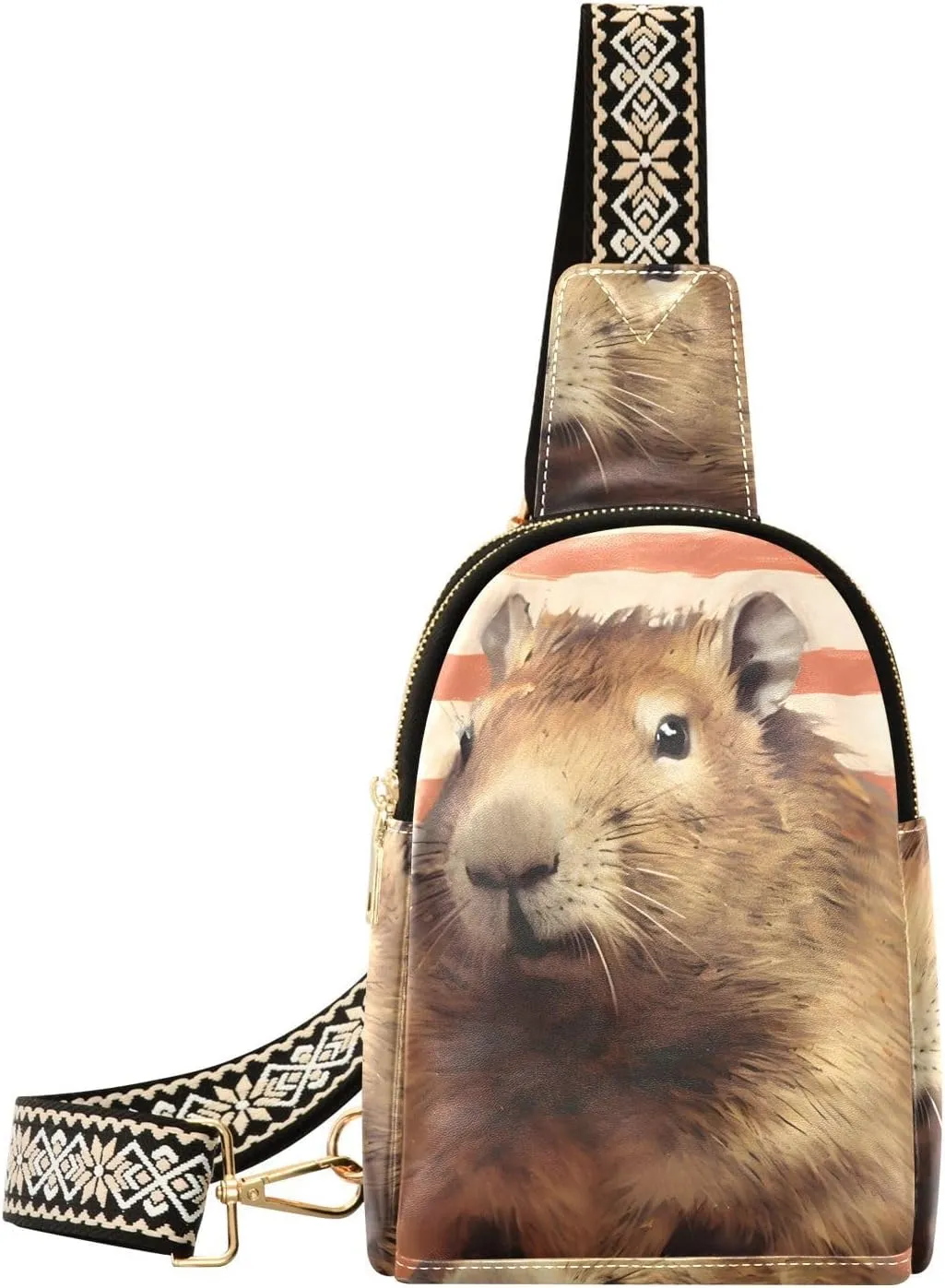 Womens Crossbody Bag American Guinea Pig Print PU Leather Sling Bag with Adjustable Strap Zipper Closure Water Resistant
