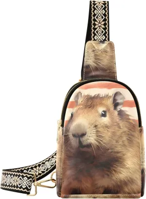 Womens Crossbody Bag American Guinea Pig Print PU Leather Sling Bag with Adjustable Strap Zipper Closure Water Resistant