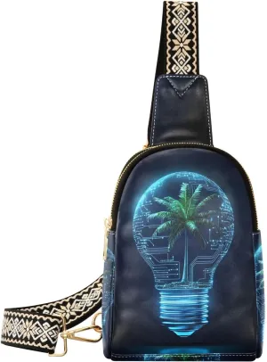Womens Crossbody Bag Tree Bulb Print PU Leather Sling Bag with Adjustable Strap Zipper Closure Water Resistant