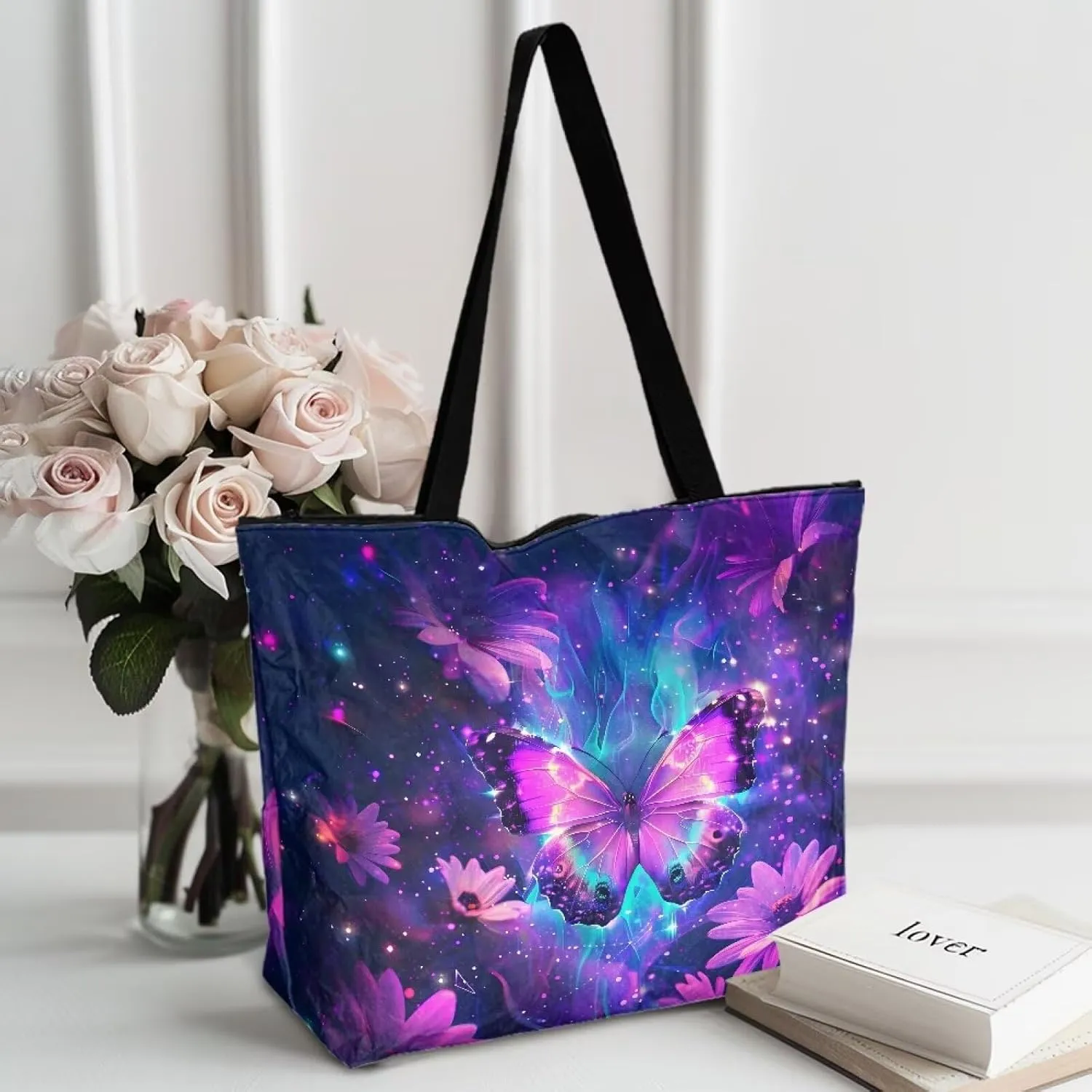 Women’s Dupont Paper Tote Bag Waterproof Shoulder Purse Shopping Grocery Reusable Handbag with Inner Zipper Pocket