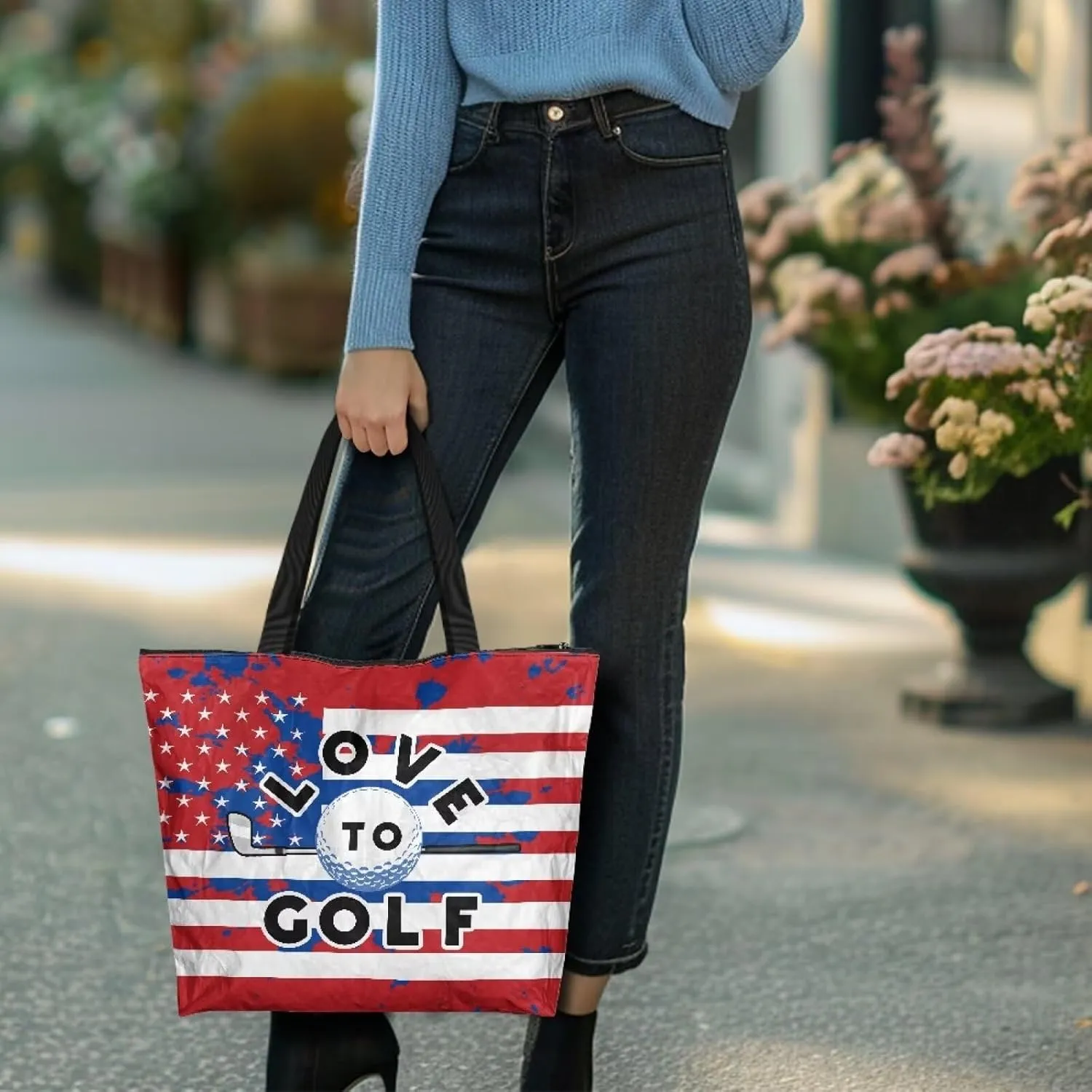 Women’s Dupont Paper Tote Bag Waterproof Shoulder Purse Shopping Grocery Reusable Handbag with Inner Zipper Pocket