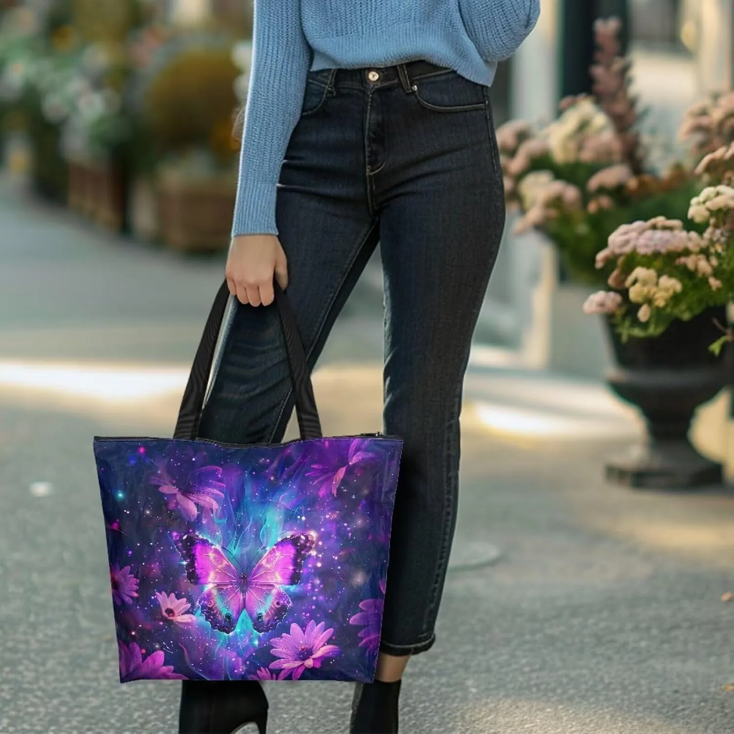 Women’s Dupont Paper Tote Bag Waterproof Shoulder Purse Shopping Grocery Reusable Handbag with Inner Zipper Pocket