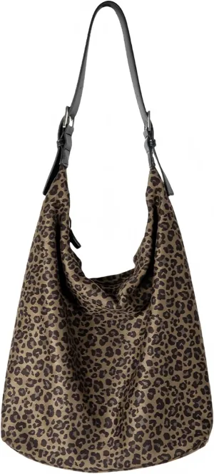 Women's Faux Suede Lightweight Shoulder Bag Leopard Print Purse Slouchy Animal Tote Bag