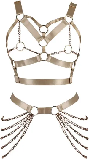 Women's Full Cage Body Chain Lingerie Harness Sling Waist Belt Chest Sling Punk Gothic Adjustable Size Stretch Fabric Halloween Rave (Yellow)
