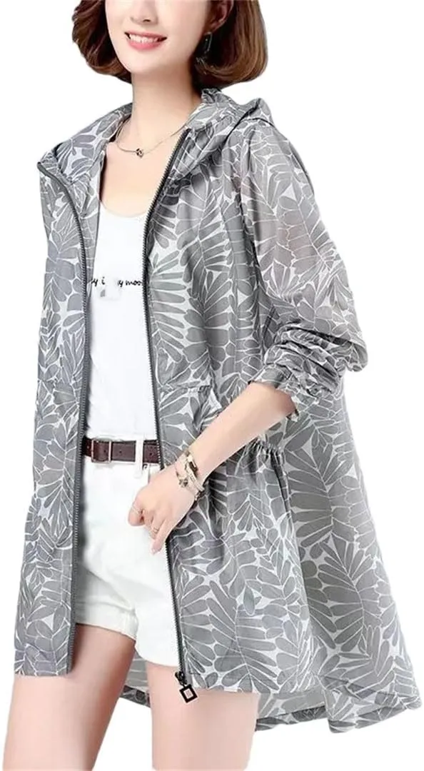 Womens Hooded Sun Protection Clothing Summer Female Clothes Korean Breathable Print Sunscreen Women Jacket UV Thin Coat