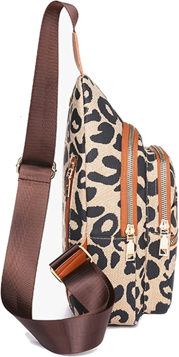 Women's Leopard Chest Bag Sling Bag for Women Sling Crossbody Bag Chest Backpack Bag Satchel Daypack Purse