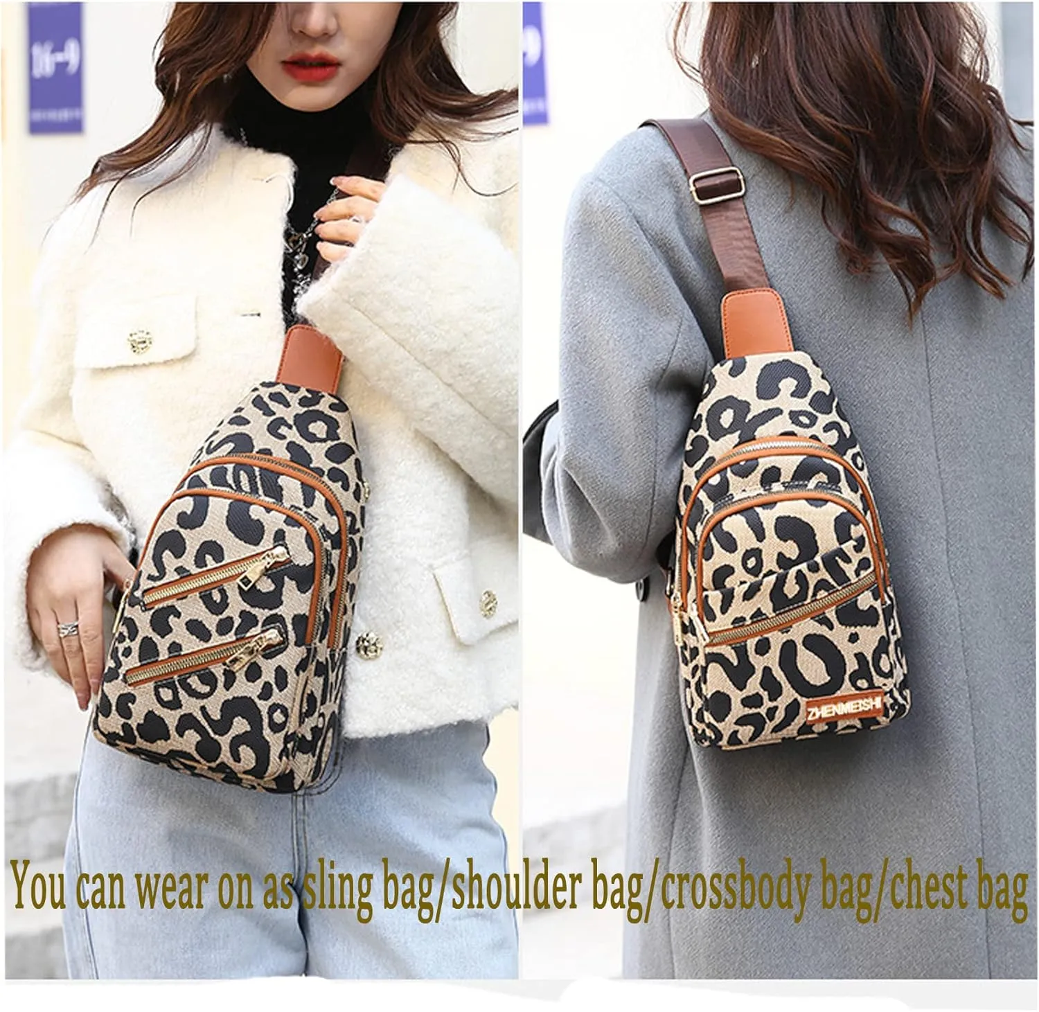 Women's Leopard Chest Bag Sling Bag for Women Sling Crossbody Bag Chest Backpack Bag Satchel Daypack Purse