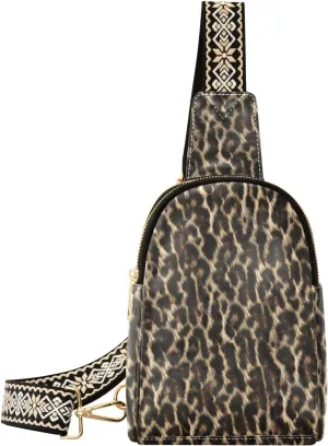 Women’s Sling Bag Exotic Animal Skin Print with Adjustable Strap Zipper Closure, PU Leather Water Resistant Crossbody Bag Purse Chest Bag
