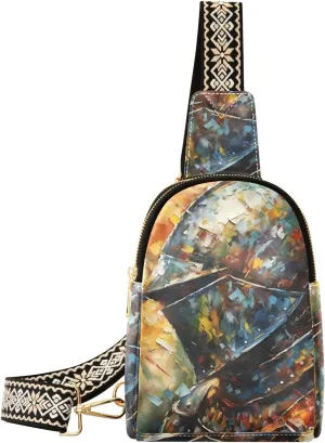 Women’s Sling Bag Portrait Knight Painting Print with Adjustable Strap Zipper Closure, PU Leather Water Resistant Crossbody Bag Purse Chest Bag