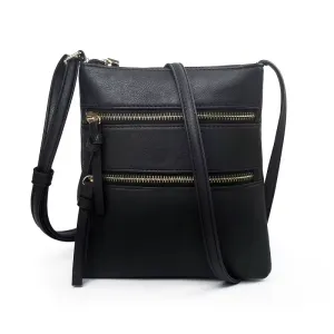 Women's Small PU Leather Sling Messenger Bag - Black