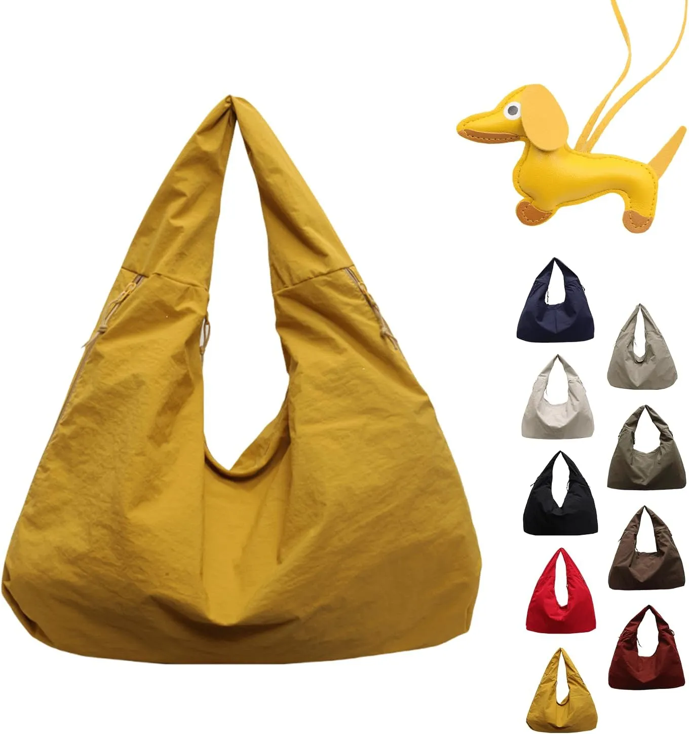 Women's Solid Color Textured Draped Tote Bag,Lightweight Nylon Bag,All-Matching Underarm Pack Bag