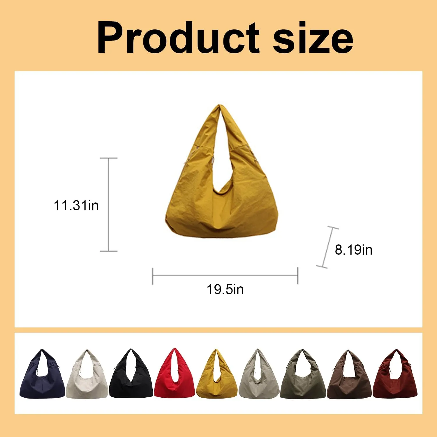 Women's Solid Color Textured Draped Tote Bag,Lightweight Nylon Bag,All-Matching Underarm Pack Bag