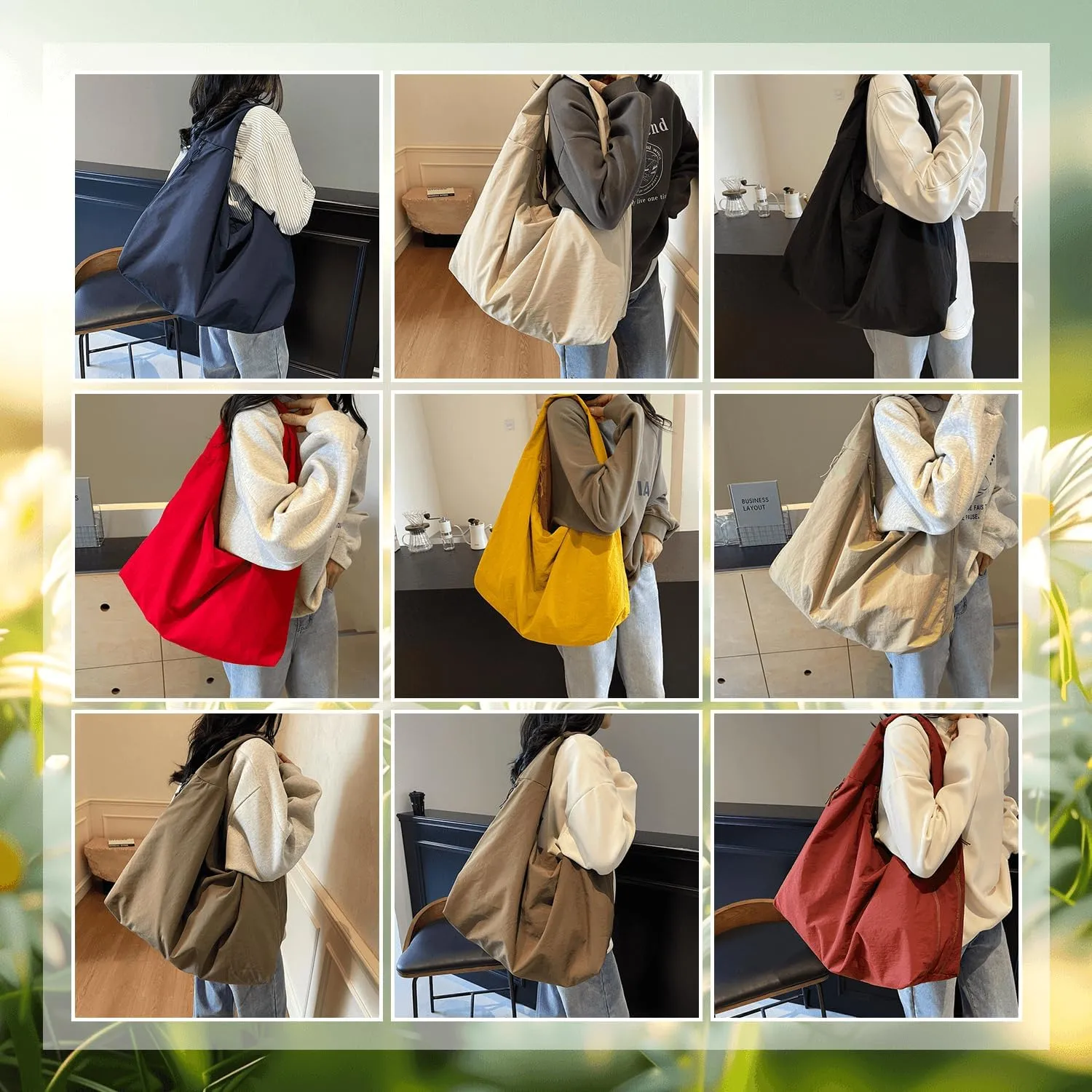 Women's Solid Color Textured Draped Tote Bag,Lightweight Nylon Bag,All-Matching Underarm Pack Bag