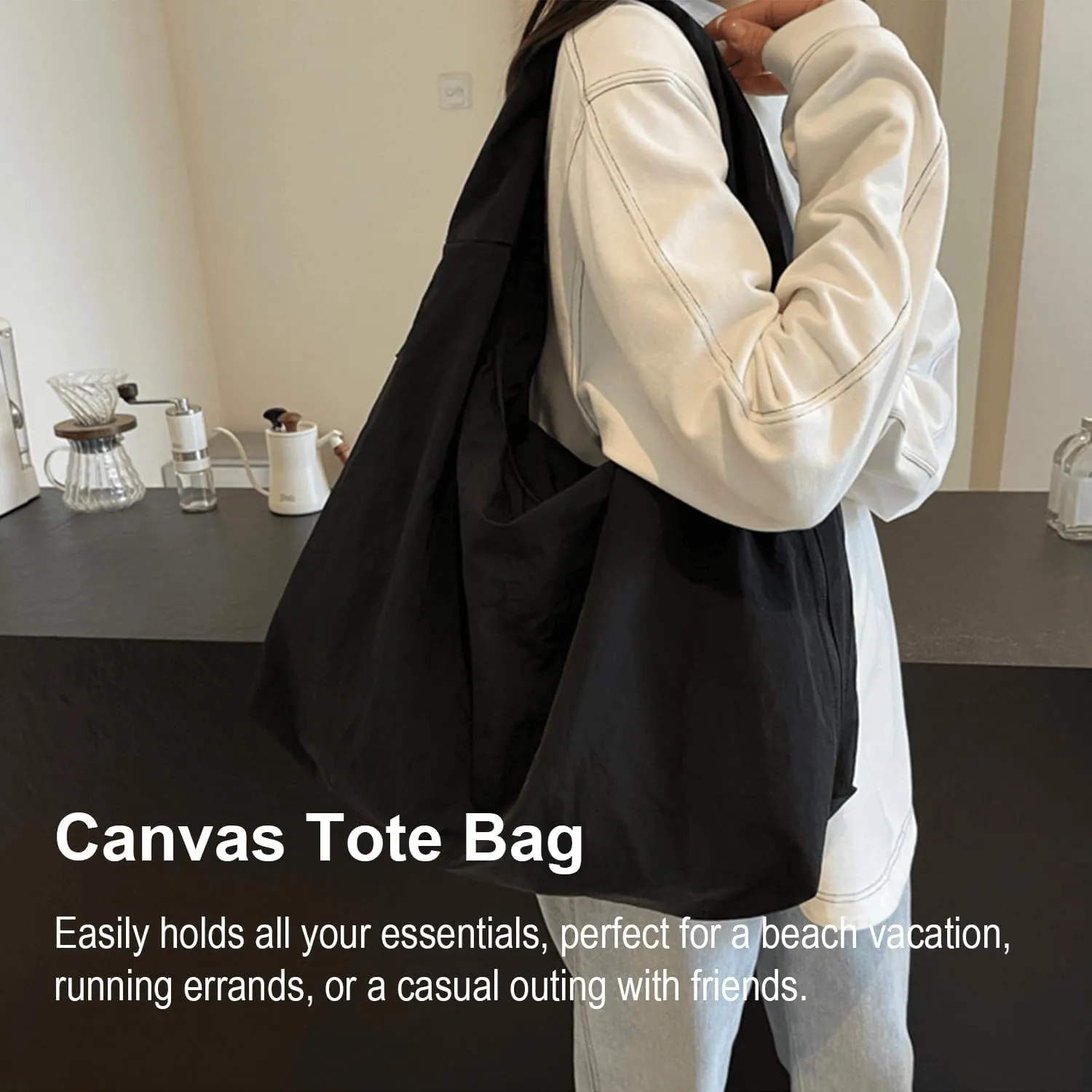 Women's Solid Color Textured Draped Tote Bag,Lightweight Nylon Bag,All-Matching Underarm Pack Bag