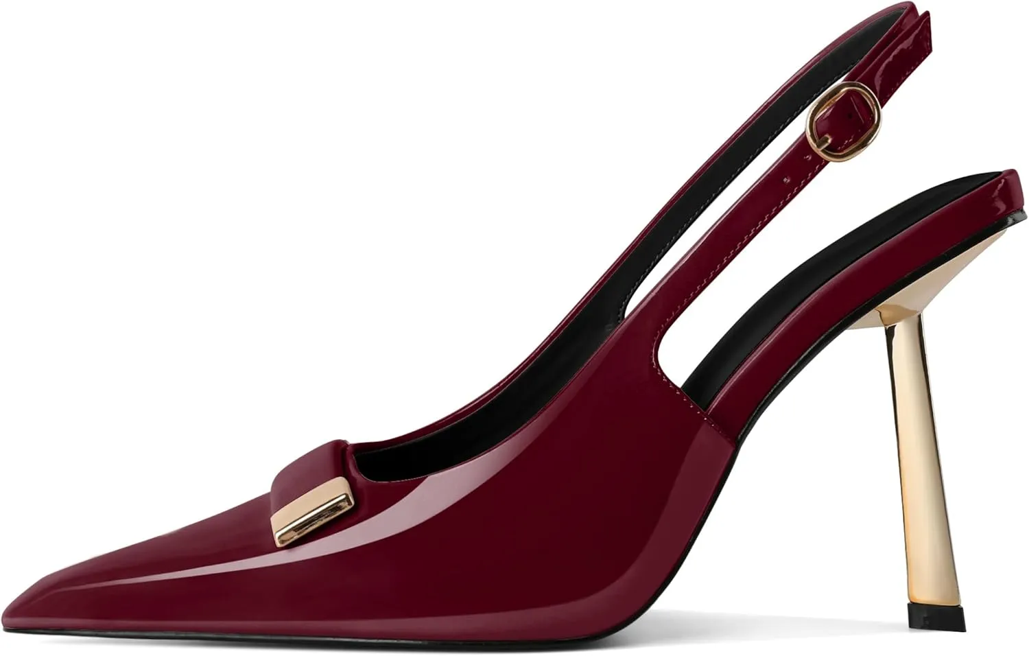 Women's Square Toe Slingback Pumps Stilettos High Heel Metal Buckle Shoes Evening 4 Inch Dress Shoes