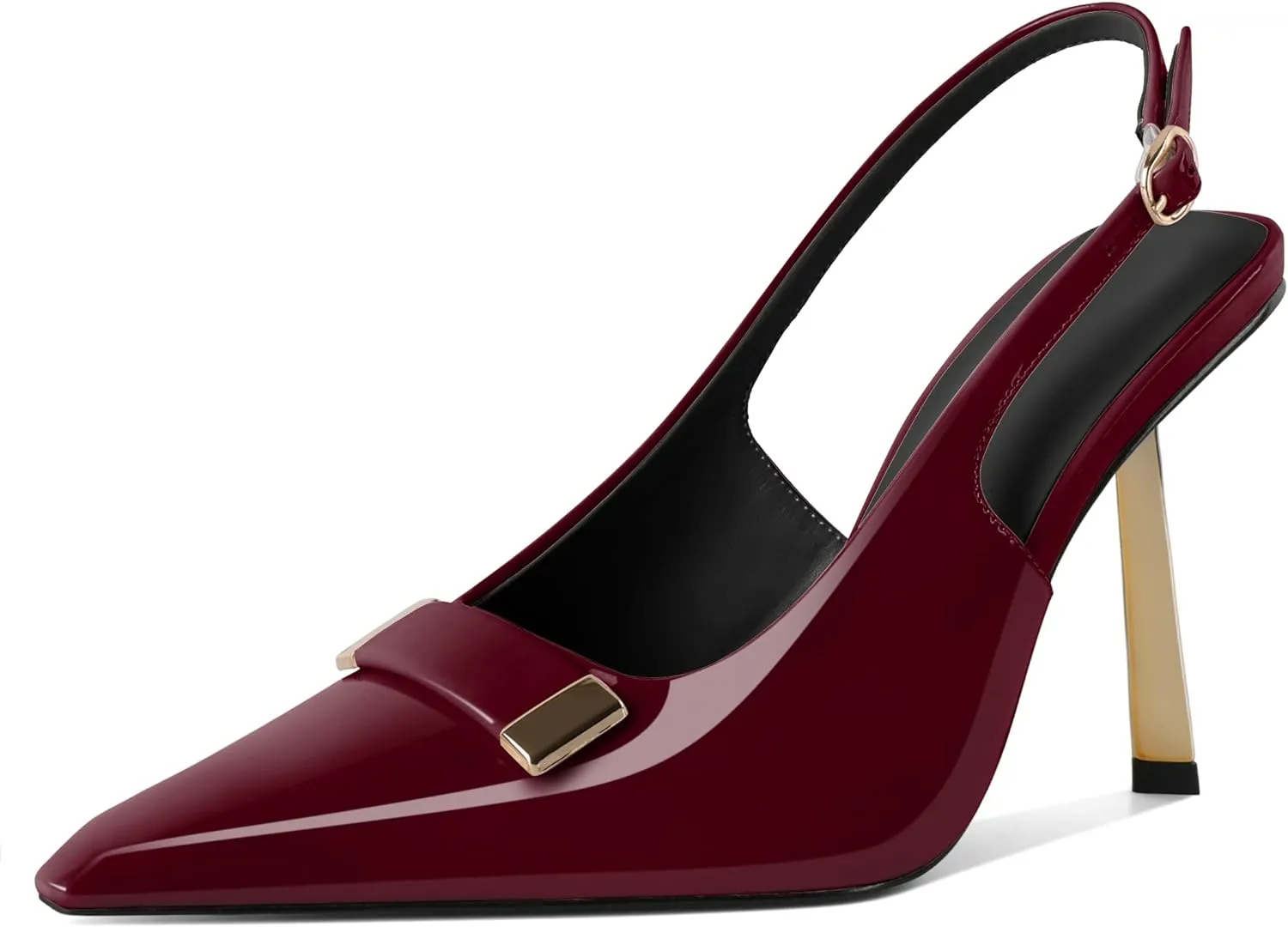 Women's Square Toe Slingback Pumps Stilettos High Heel Metal Buckle Shoes Evening 4 Inch Dress Shoes