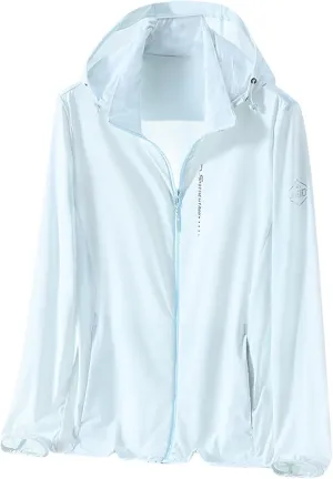 Women's Trendy Solid Long Sleeve Hooded Sun Protection Shirts Summer Casual Breathable Beach UV Outwear with Pocket