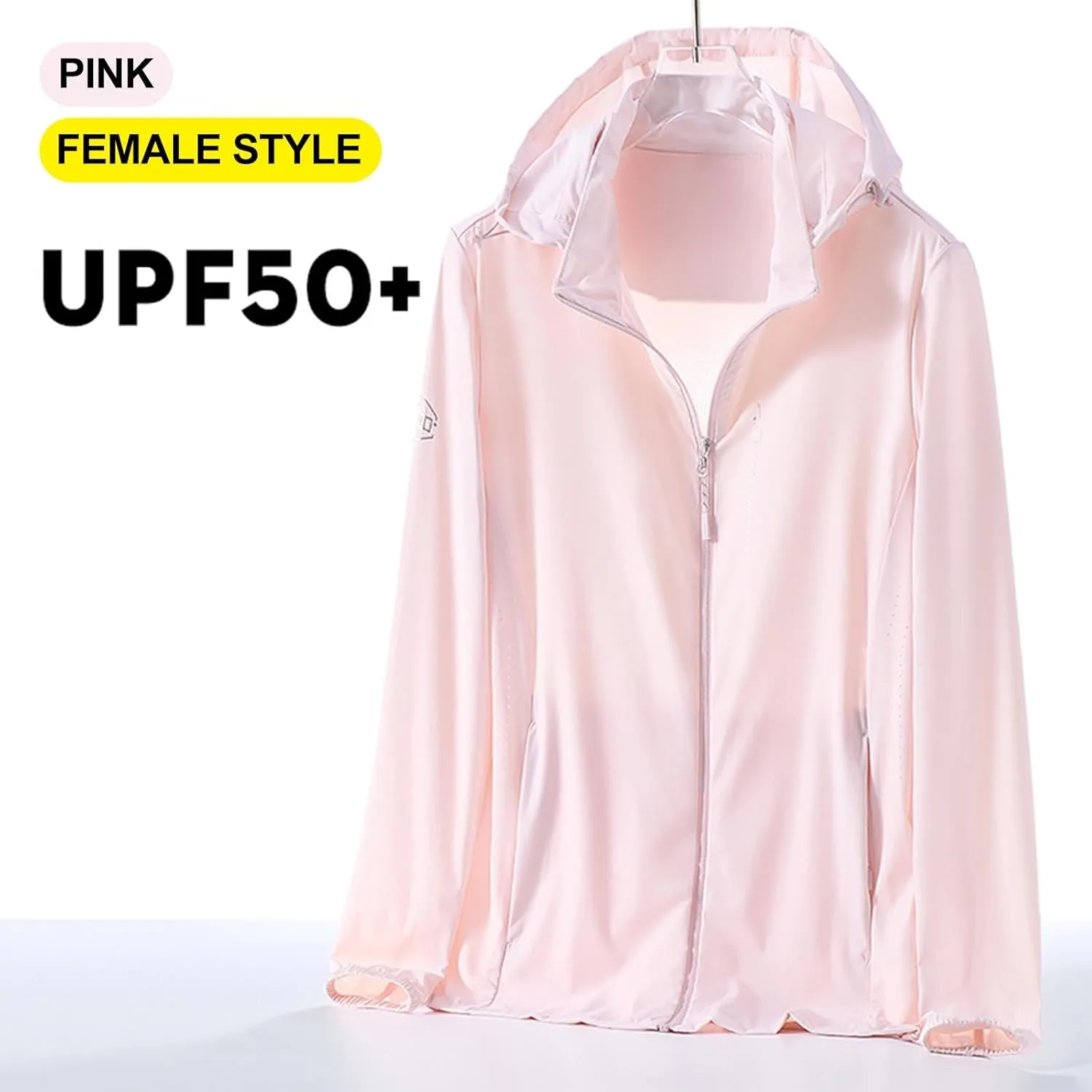 Women's Trendy Solid Long Sleeve Hooded Sun Protection Shirts Summer Casual Breathable Beach UV Outwear with Pocket