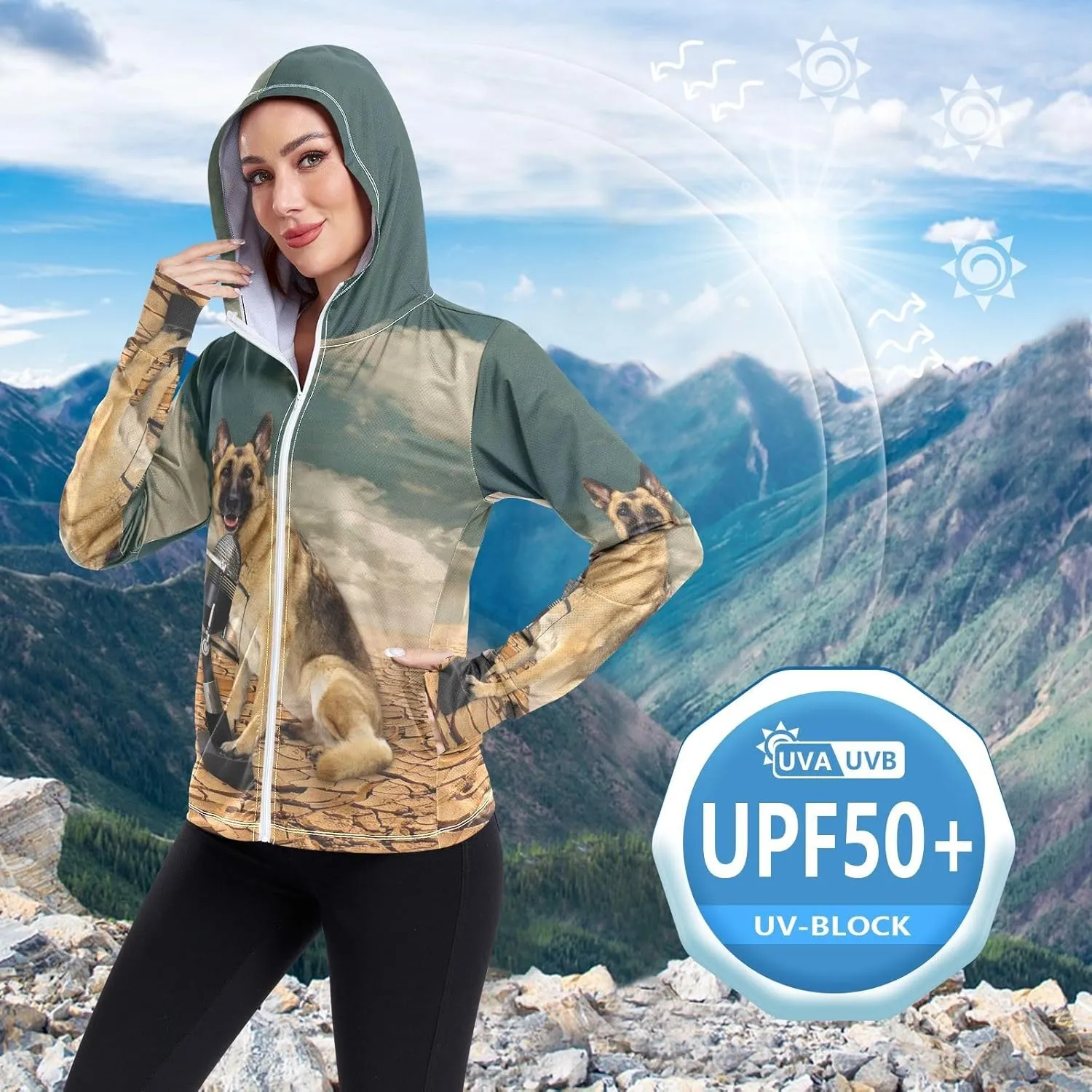 Women's UPF 50  Sun Protection UV Jacket - Zip Up Hoodie Long Sleeve Hiking Fishing Shirt with Pockets Thumb Hole