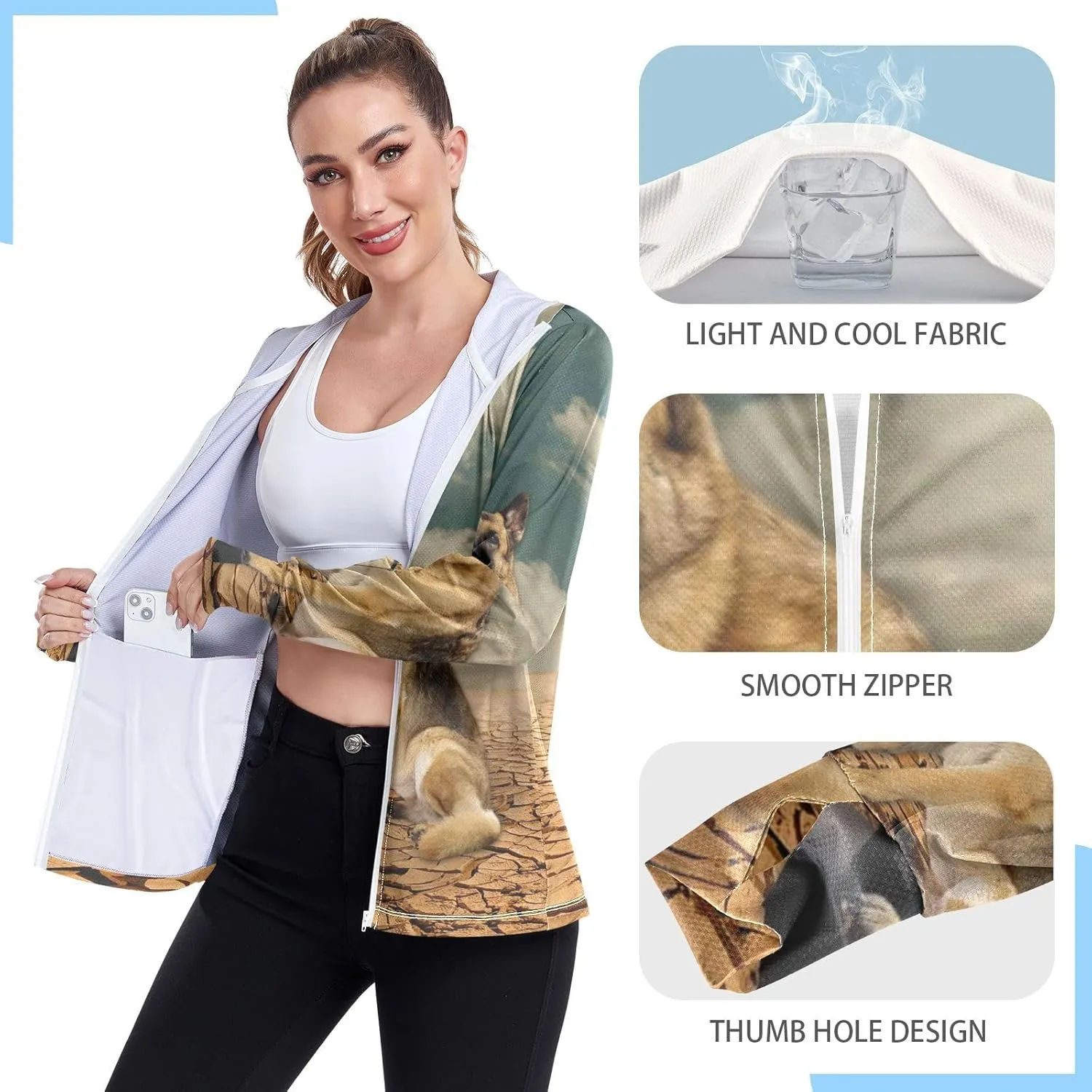 Women's UPF 50  Sun Protection UV Jacket - Zip Up Hoodie Long Sleeve Hiking Fishing Shirt with Pockets Thumb Hole
