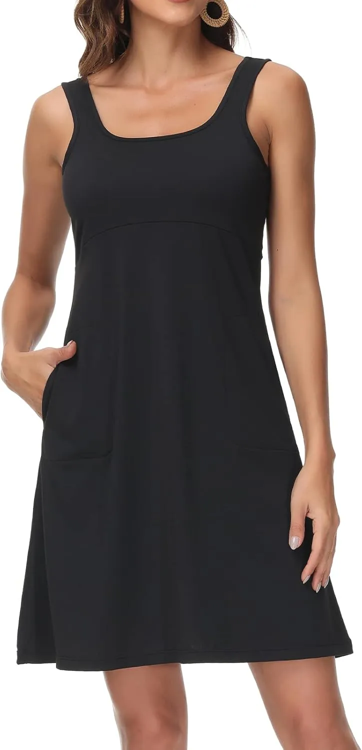 Women’s UPF 50  Tank Dress A-Line with Pockets Breathable Quick Dry Sun Protection for Hiking Camping Beach Outdoor