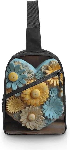Wood Carving Style Flowers Cross Chest Bag Crossbody Backpack for Women Men Sling Bag Travel Hiking Daypack