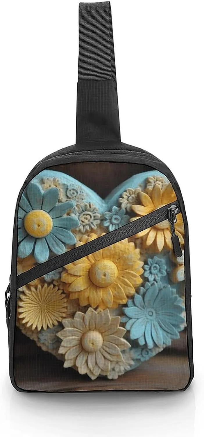 Wood Carving Style Flowers Cross Chest Bag Crossbody Backpack for Women Men Sling Bag Travel Hiking Daypack