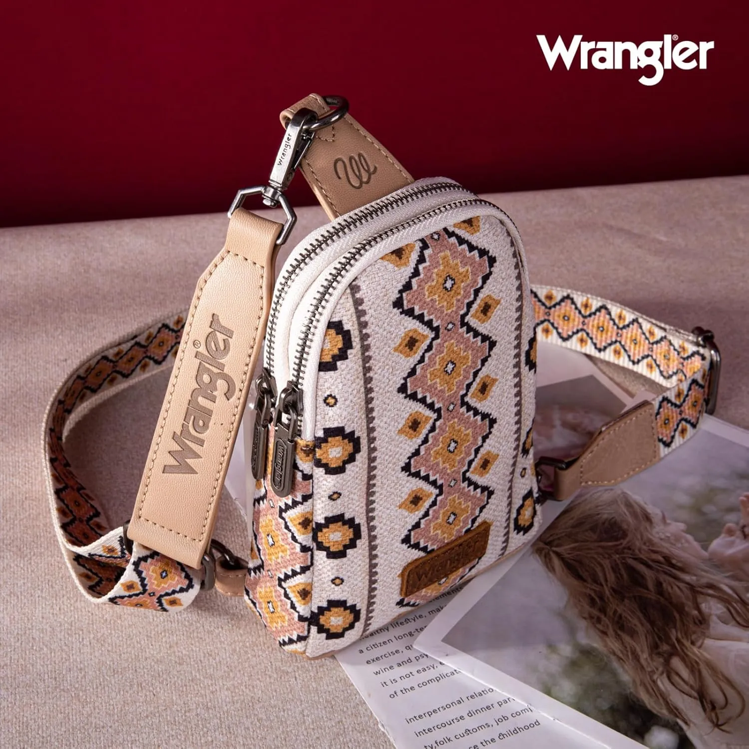 Wrangler Aztec Sling Bag - Southwest Crossbody Trendy Chest Bag