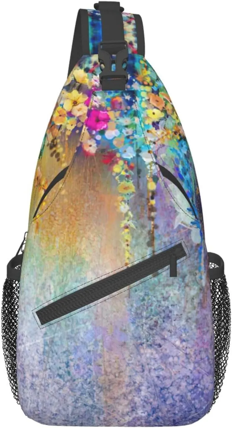WURTON Black Marble Texture Gold Print Crossbody Sling Backpack Sling Bag Travel Hiking Chest Bag Daypack
