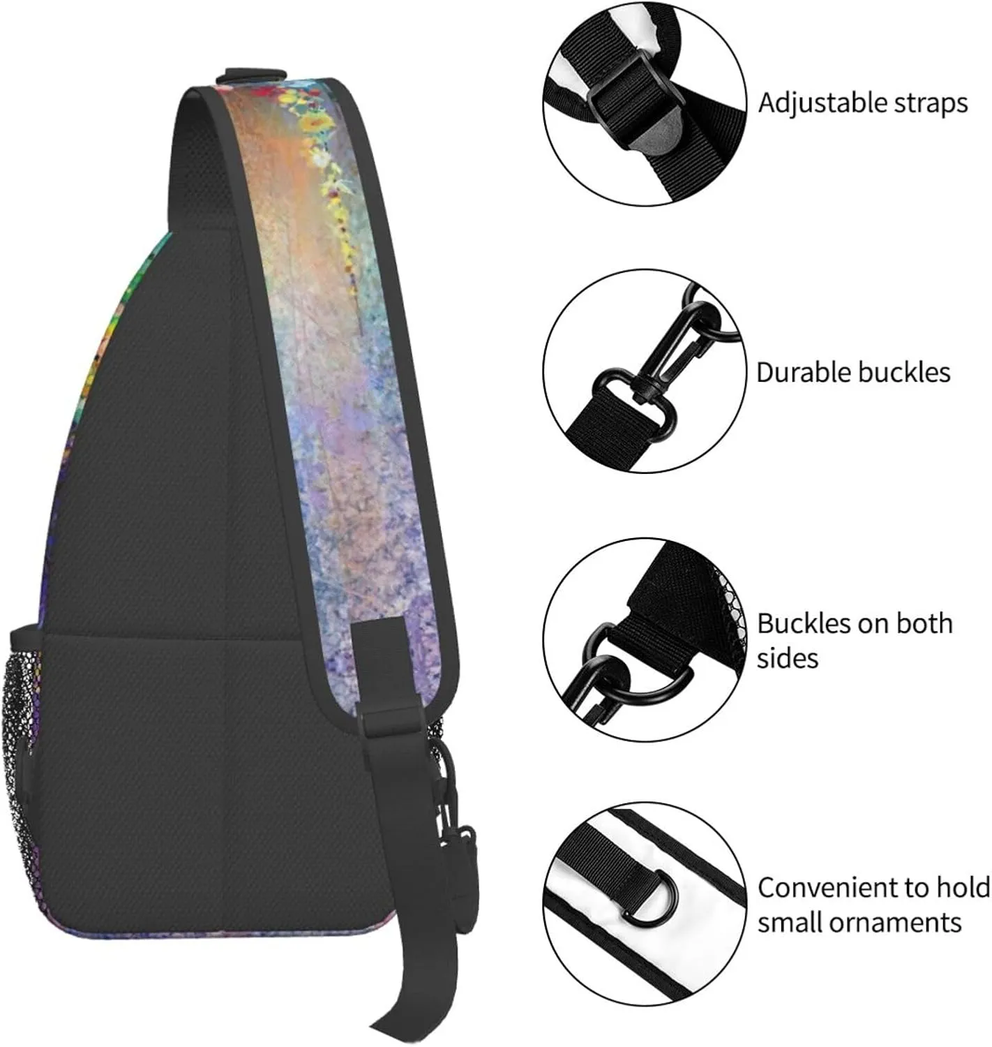 WURTON Black Marble Texture Gold Print Crossbody Sling Backpack Sling Bag Travel Hiking Chest Bag Daypack